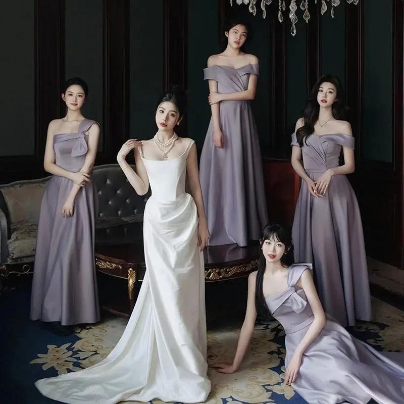 Brautjungfernkleid Lila Satin Meerjungfrau Brautjungfernkleider Plus Size Party Cocktailkleider Bodenlanges Brautjungfernkleid