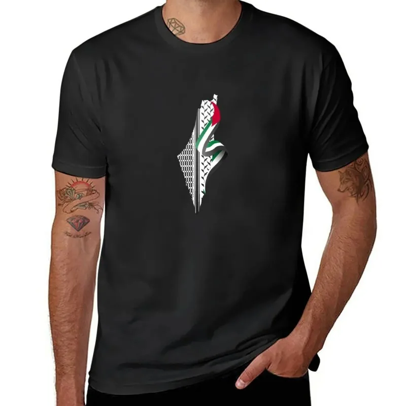 

Palestine Map Pattern Men T-Shirt Graphics Black T-shirts Streetwear Short Sleeve Breathable Causal Tops Comfortable Clothing