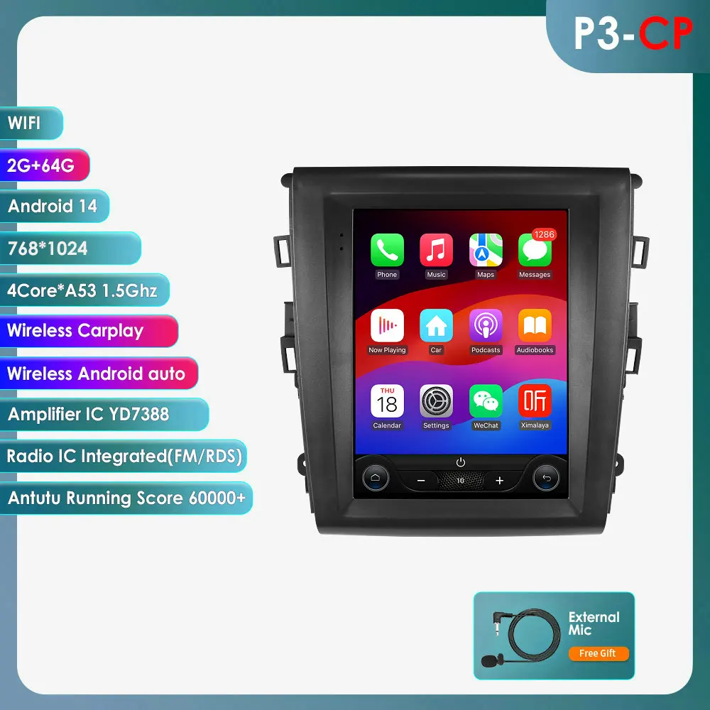 9.7 inch Android 14 autoradio voor Ford Fusion Mondeo mk5 2013 - 2019 draadloze Carplay Android Auto multimediaspeler 2Din 360 camera