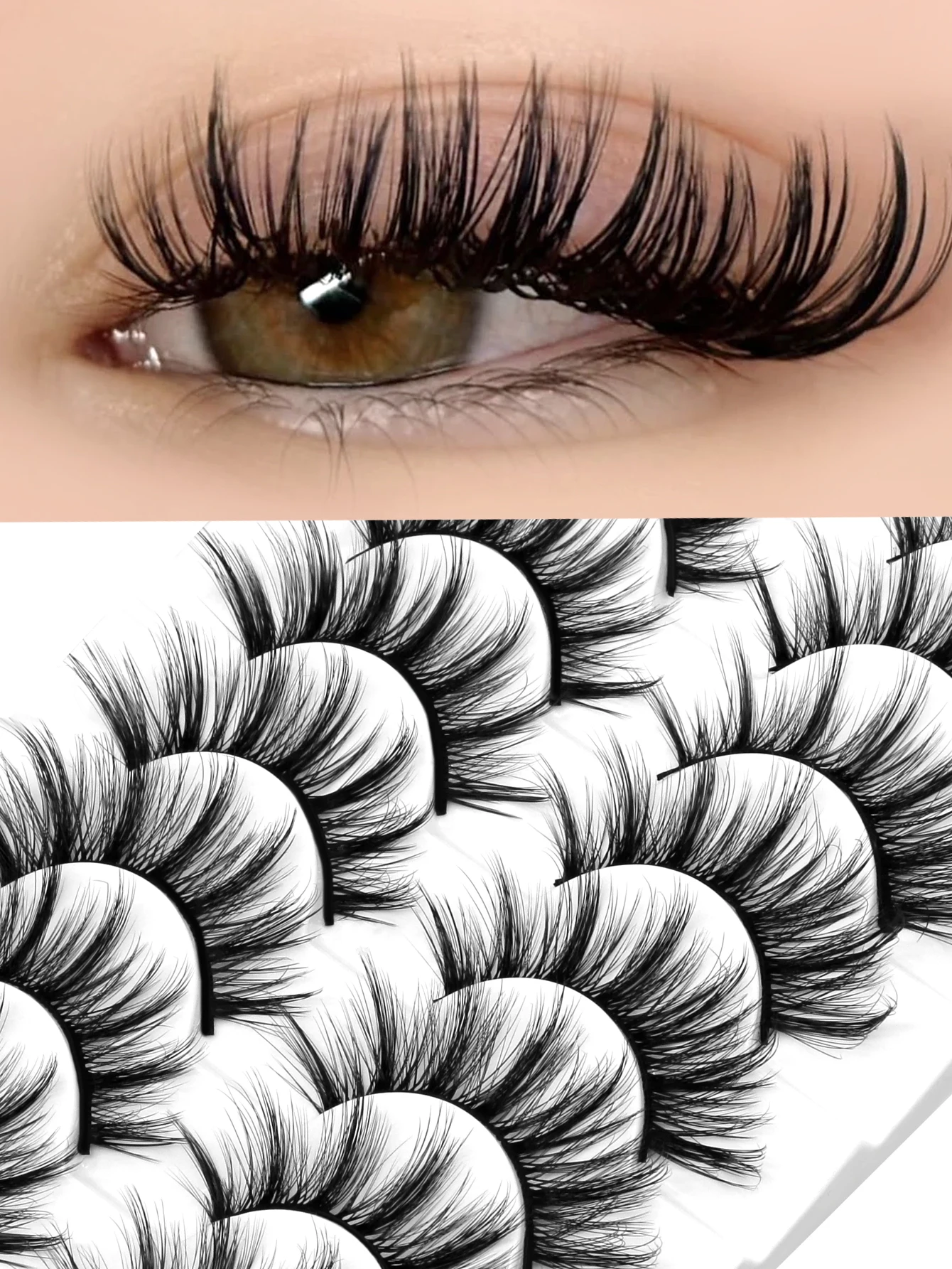 GROINNEYA Manga Pluizige Wimpers Cat Eye Stijl Dikke Valse Wimpers Zacht Krullend Dramatische Lange 3D Faux Nertsen Wimpers Extension
