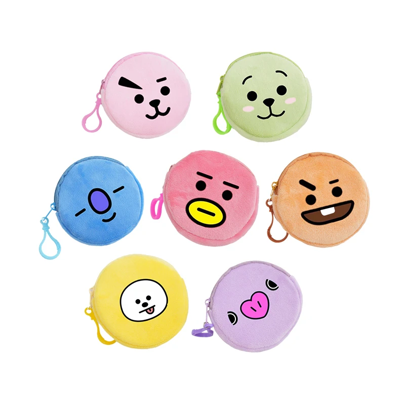 Creative Cute BT21 Storage Bag Round Wallet Cartoon Portable Mini Cosmetic Bag Printed Coin Purse Keychain Headphone Bag Gift