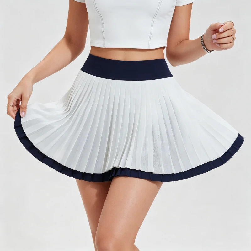 Women Fake Two Piece Tennis Skirt Anti-Exposure Double Layer Pleated Skort Golf Workout Outdoor Athletic Sport Short Skirts