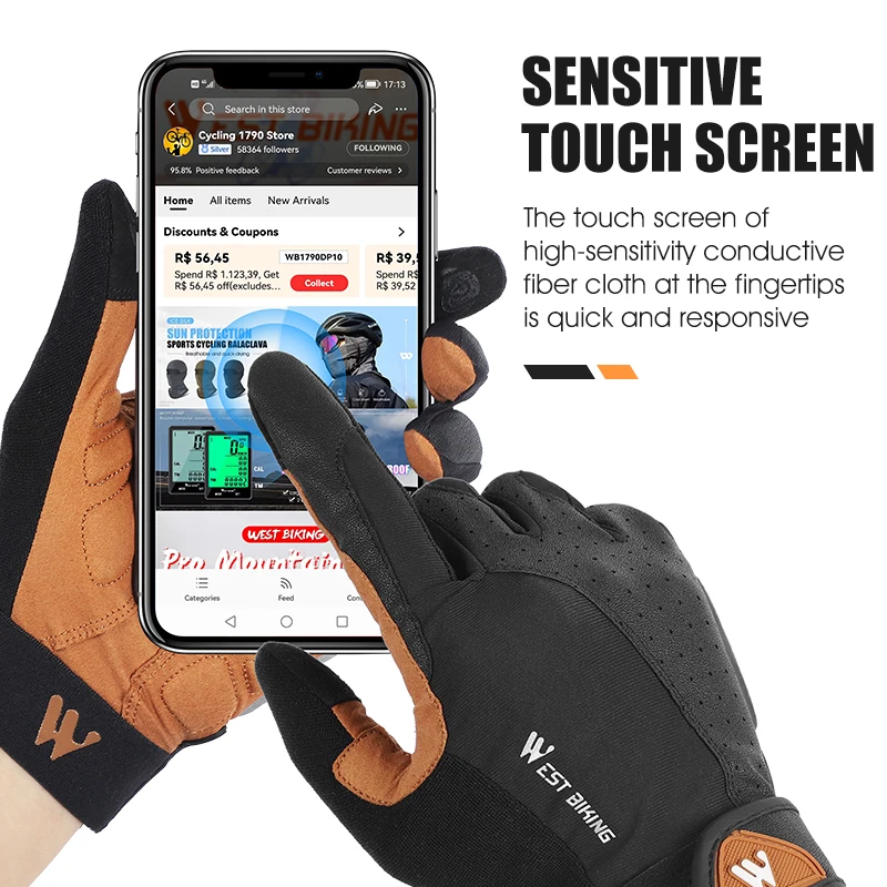 WEST BIKING Cycling Bicycle Gloves Men Women Touch Screen MTB Road Bike Gloves Shockproof Breathable Motorcycle Sports Gloves