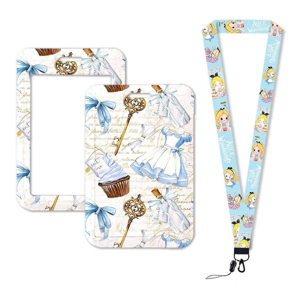 Alice Princess Identification Card Holder Lanyards Cartoon Card Case ID Badge Holders Business Retractable Clip Keychain