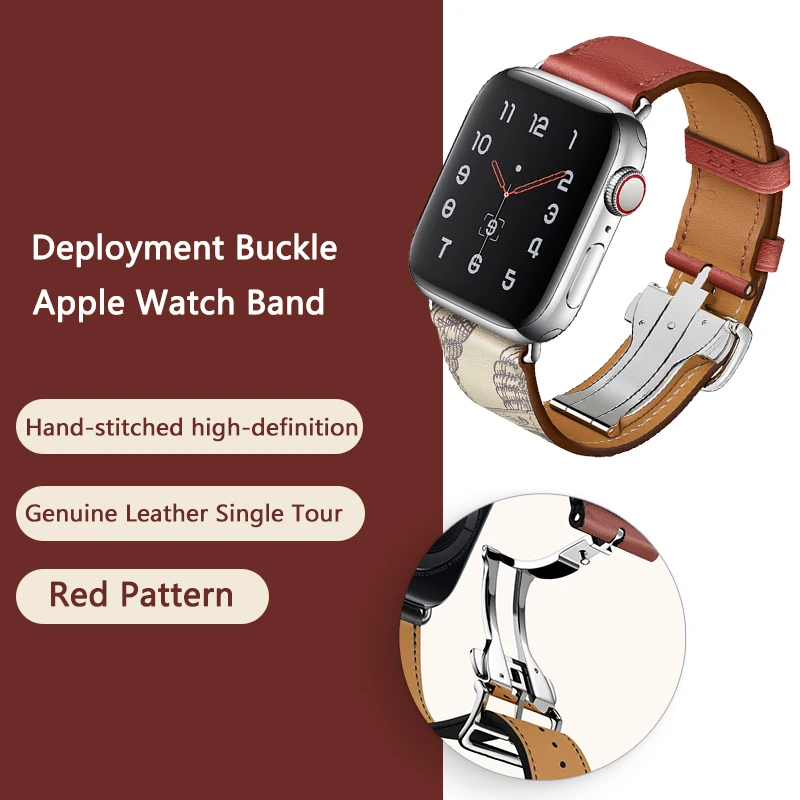 Deployment Buckle Strap For Apple Watch Ultra Band 49mm 44mm 45mm 41mm 40mm iwatch 8 7 6 5 High-quality Genuine Leather Bracelet