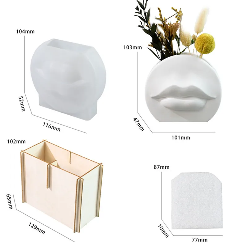 Concrete Lip Vase Silicone Mold DIY Gypsum Cement Lip Pen Holder Silicone Resin Mold