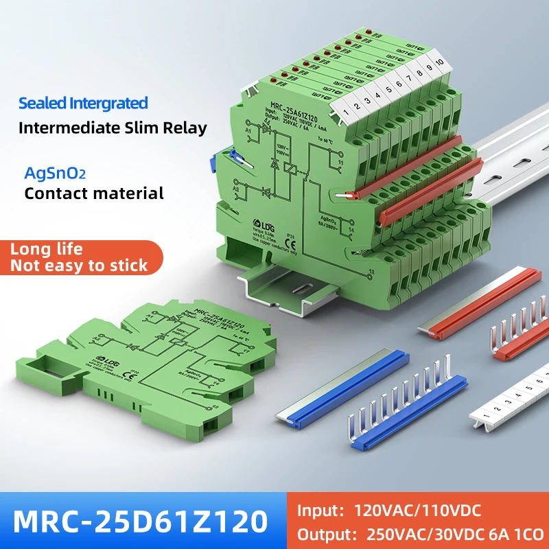 MRC-25A61Z120 10pcs 120VAC/110VDC Coil PLC Programmable Electromagnetic Relay Module 6A 250VDC/AC Output Din Rail Relay Switch