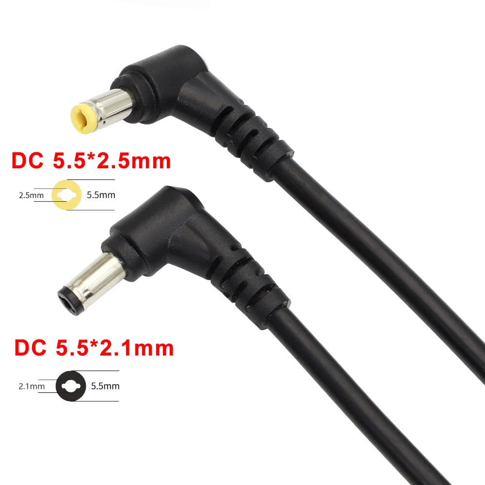 18AWG DC Power Plug 5.5 X 2.1mm / 2.5mm Male 90 Degree Right Angle Connector DIY  Cable Adapter Power Extension Cord 29CM view 2