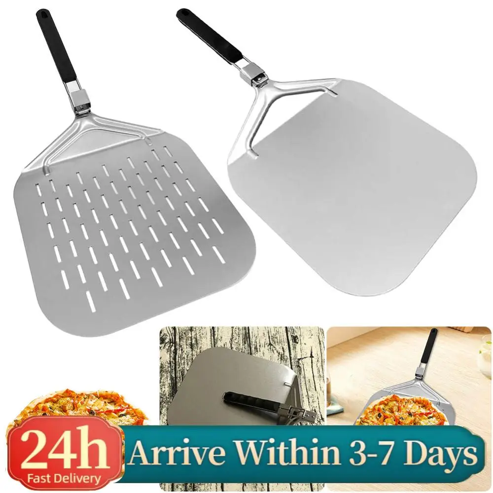 

Stainless Steel Perforated Pizza Paddle with Foldable Handle Pizza Lifter Transfer Tool Multi-function for Pizza Bread