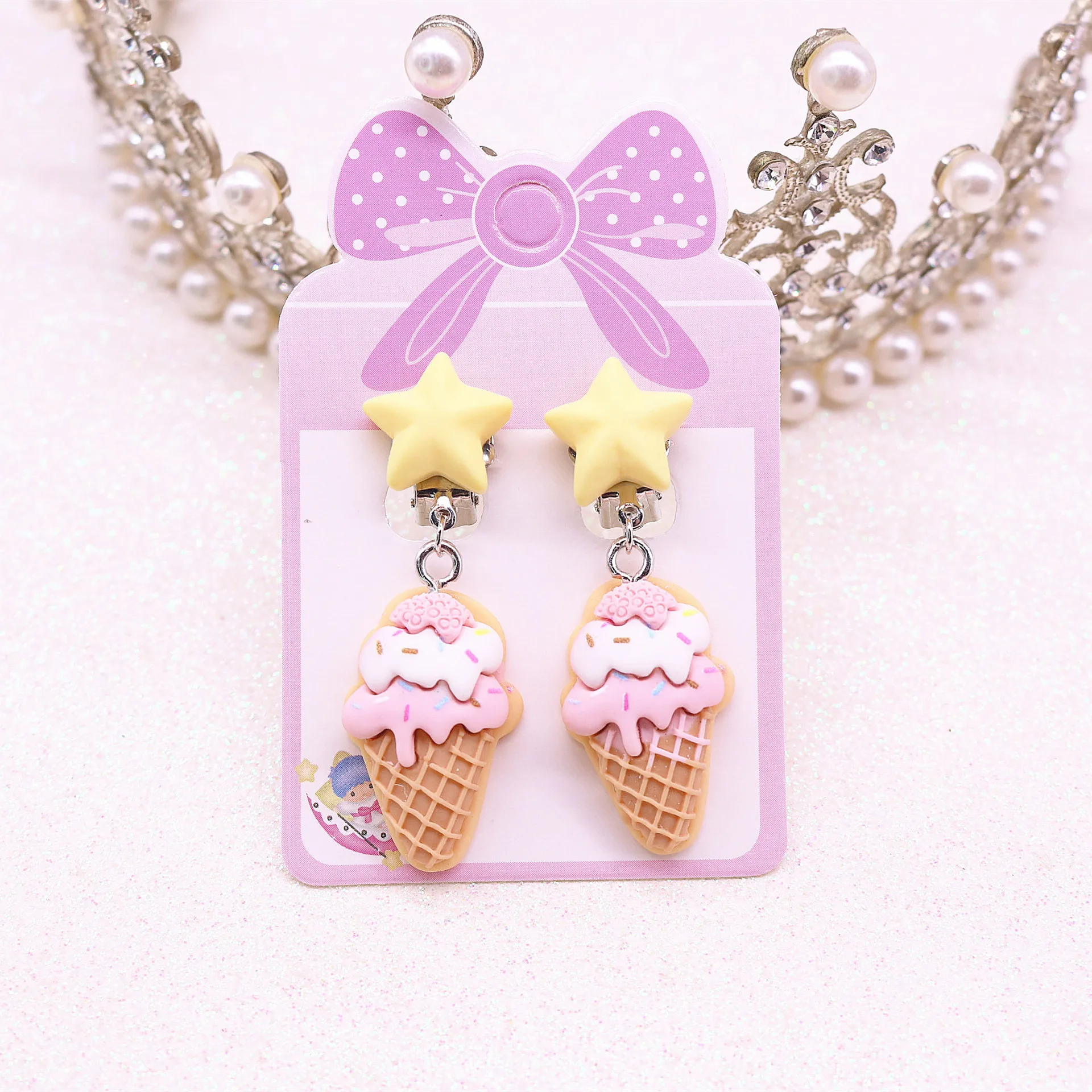 Pink Cute Donut Ice Cream Cup Cake No Pierced Clip on Delicious Earrings For Kids Teens Girls Cute Lovely Earring Jewelry
