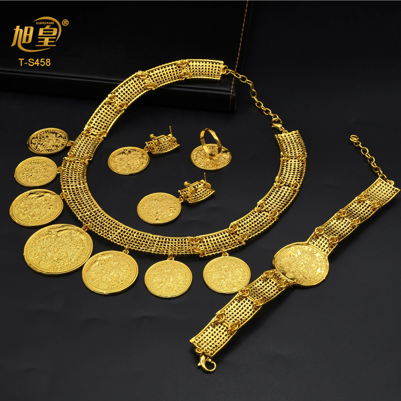 African 24K Gold Color Coins Necklace Bracelet Sets For Women Dubai Luxury Choker Designed For Women Wedding Party Jewelry Gift