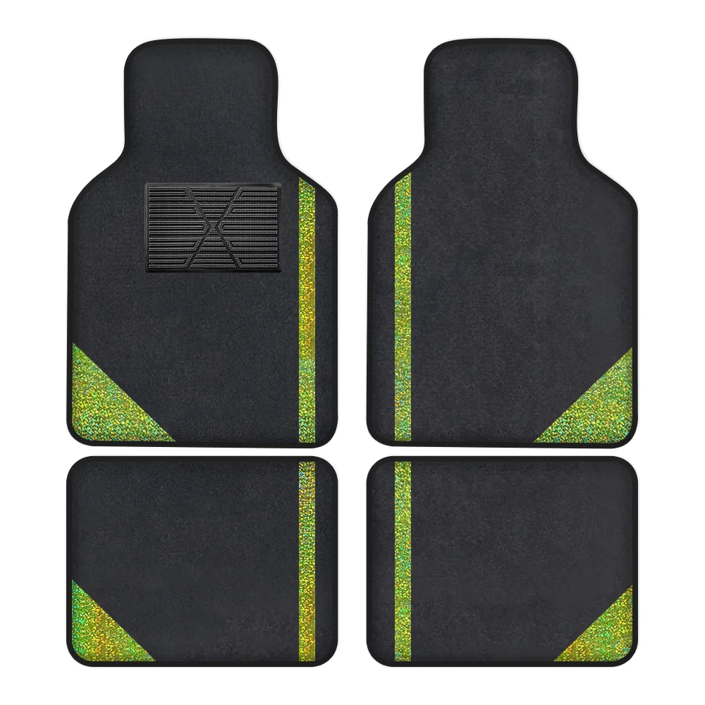Car Floor Mat  Fit Car   Heel Pad Vinyl Suede Carpet Floor Mats Set Universal 4pcs Golden