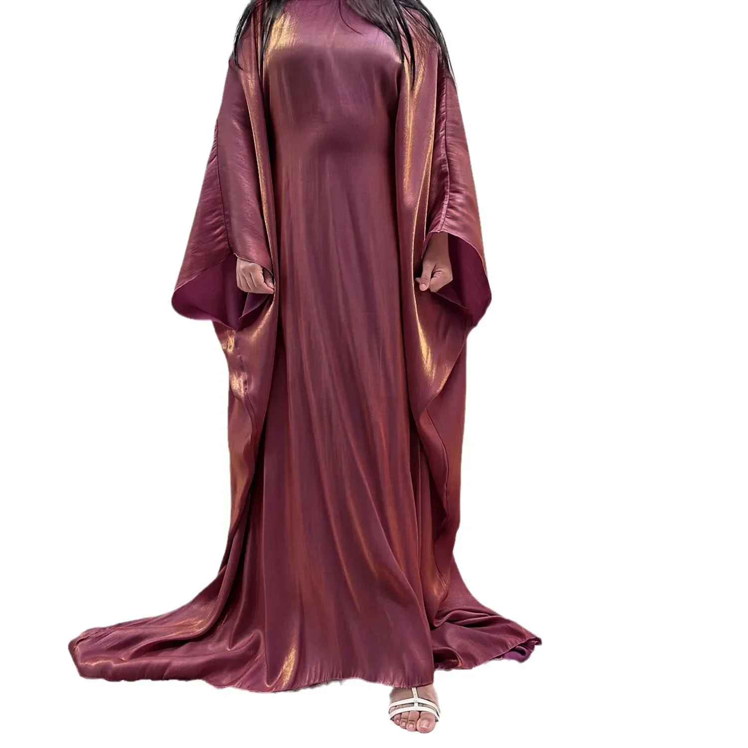 Ramadan Satin Abaya Muslim Summer Batwing Sleeve Abayas Women Kaftan Robes Muslim Dress Outfits Gowns Maxi Dresses for Women