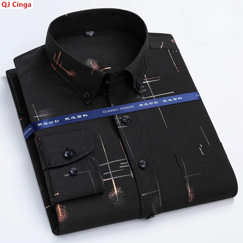 Men's Black Long-sleeve Striped Shirt, White Single-breasted Button-down Shirts, Asian Sizes, Available in Red, Purple, Blue.
