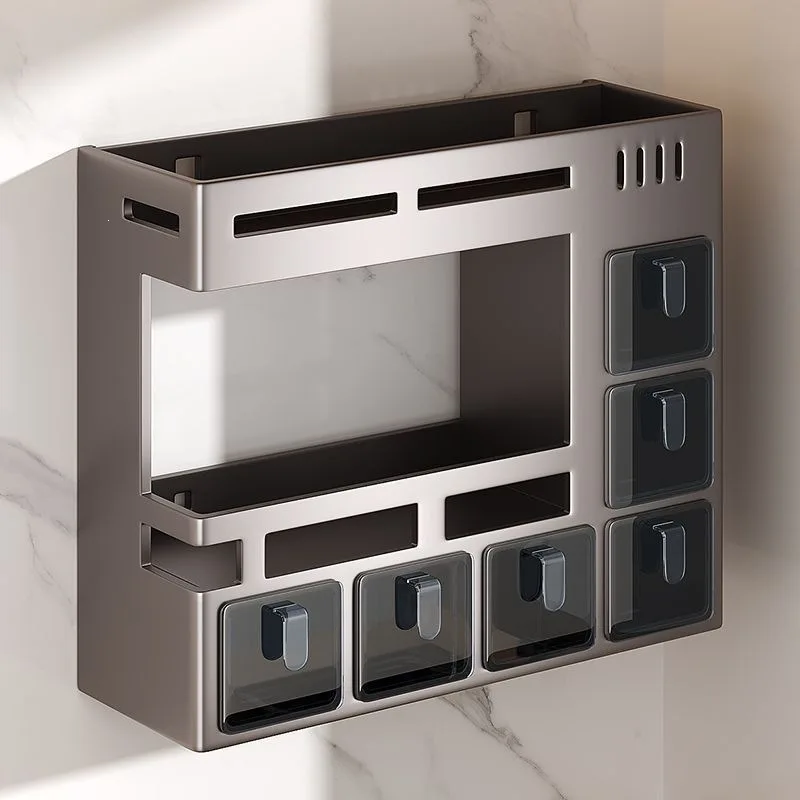 No punching wall-mounted integrated kitchen seasoning rack multi-functional household oil, salt, sauce and vinegar storage box