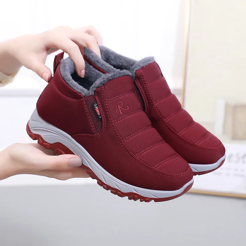 Shoes for Women Fleece Lined Snow Boots Winter Warm Waterproof Men Women Slip on Ankle Boots Outdoor Short Boots Platform Shoes