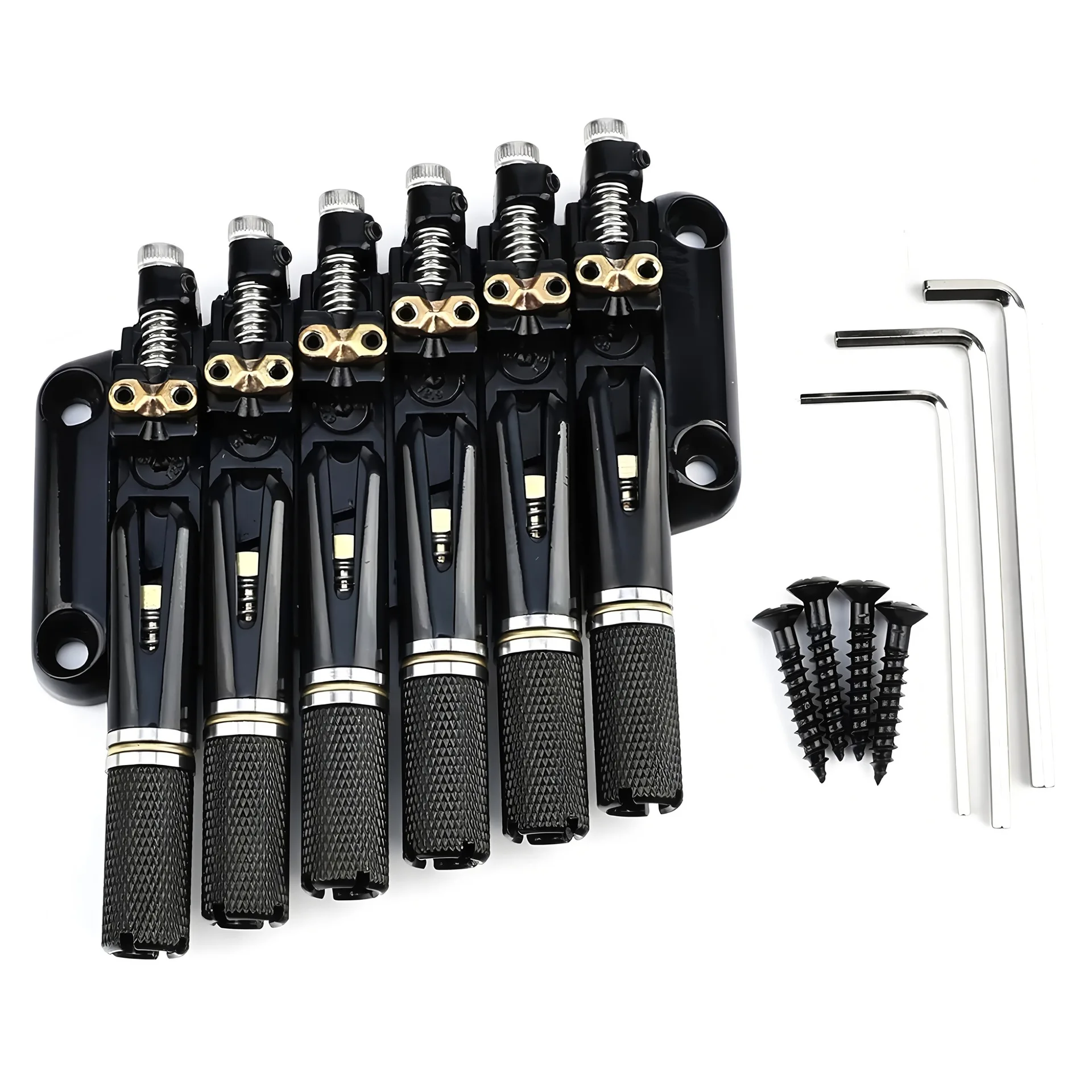 6 String Headless Electric Guitar Bridge, 10.5mm Fan Spacing Brass Saddles Replacement Bridge Hardware
