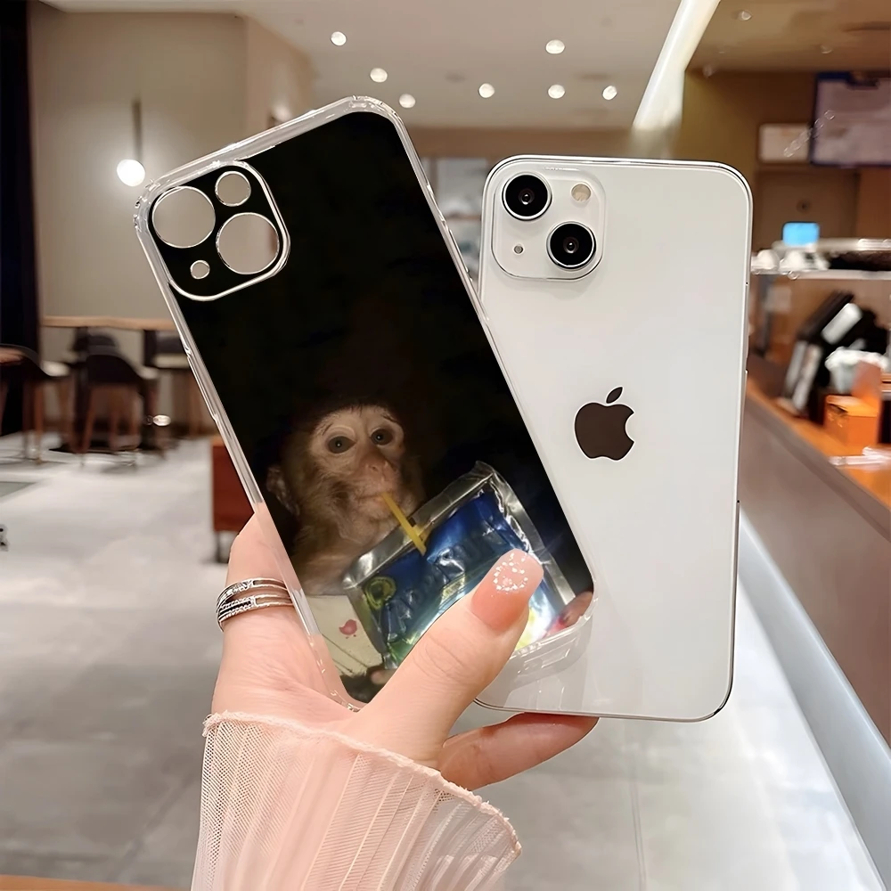 Monkey Sipping Caprisun Meme Phone Case for 15 Pro Max iphone 14 Plus 11 12 13 Mini 7 8 Plus X XR XS SE Transparent Soft Cover
