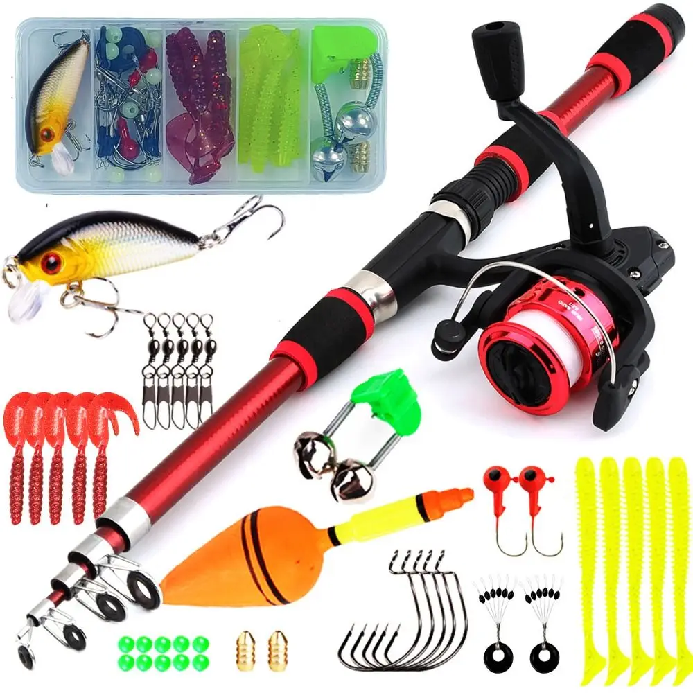 

1.8M Telescopic Fishing Rod Full Kits Fishing Pole Spincast Fishing Reel Fishing Rod Reel Set Casting Rod Lure Set