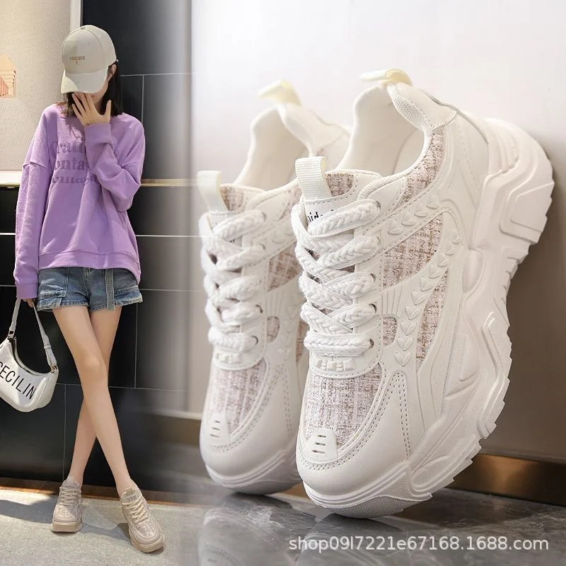 

Женские кроссовки 2024, весенняя жесткая модная корейская версия повседневной обуви на платформе, трендовая повседневная обувь на шнуровке, Zapatos para mujeres