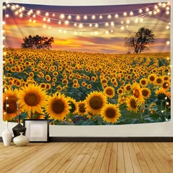Sunflower tapestry sunset sunflower fields flowers plants bedroom living room decoration hanging curtains yellow