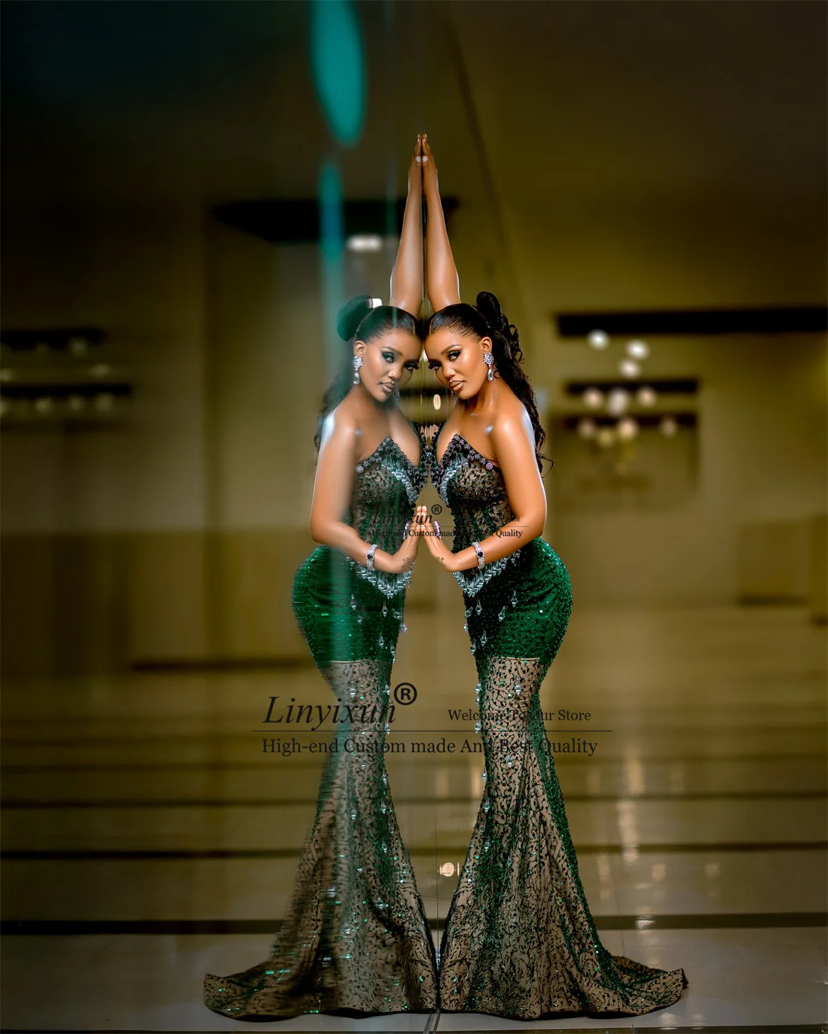 فستان حورية البحر مزين بالترتر اللامع للحفلات الراقصة للفتيات السود مخصص مثير شفاف من خلال فستان الحفلات المسائية الأفريقي دبي رداء السهرة #2