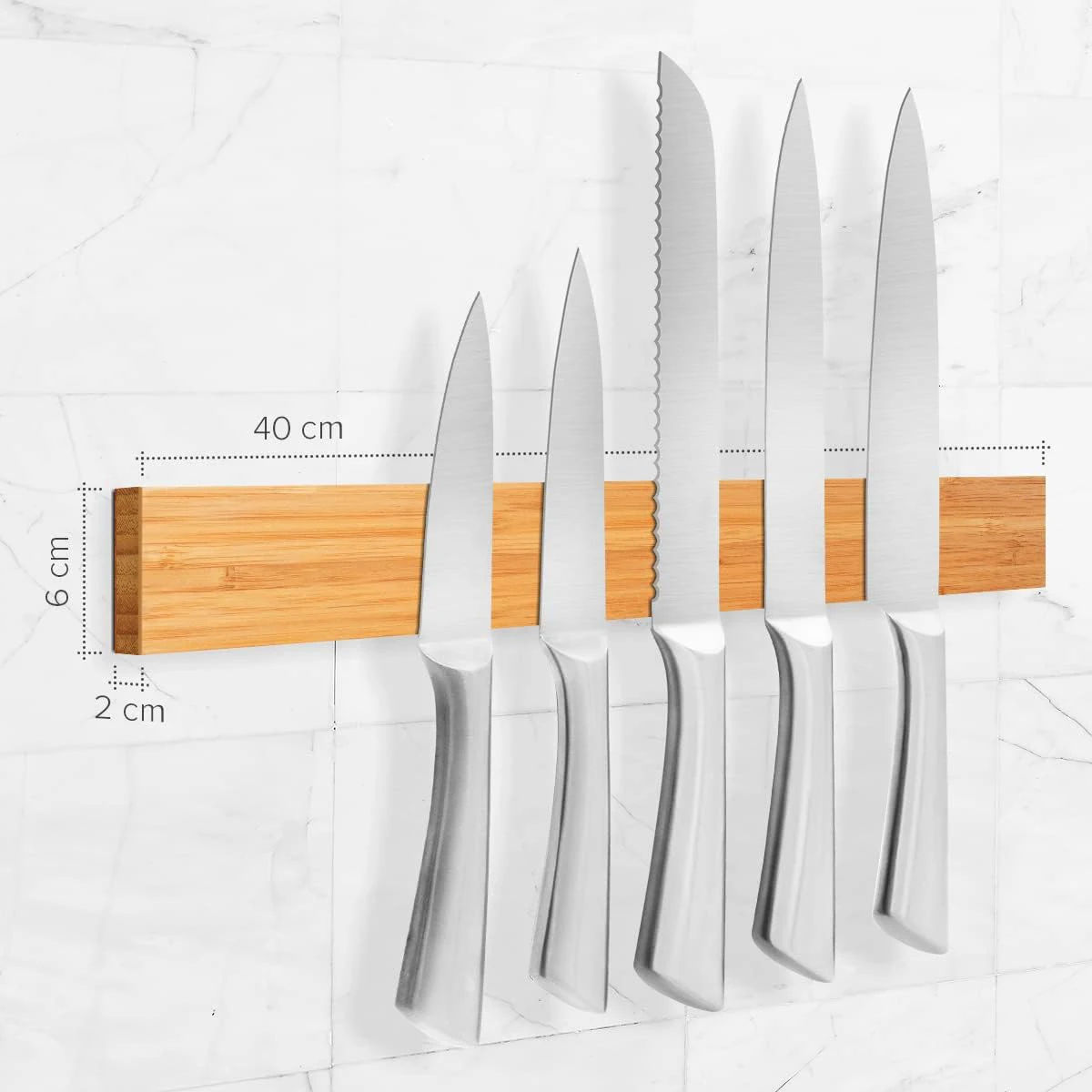 Reusable 16 Inch Bamboo Magnetic Knife Holder Rack Wall Mounted Kitchen Knives and Utensils Storage Organiser