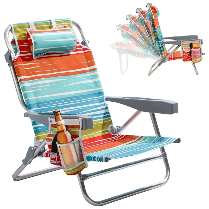 

High Quality Aluminum Backpack Folding Beach Chair Portable Low Outdoor Rocking Chair Adult Park Relaxation Chair