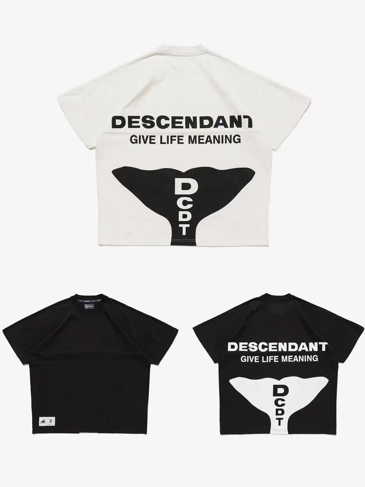Descendant 26SS Japanese Style Loose Heavyweight Small Whale Print round Neck Short Sleeve T-Shirt Breathable Cotton Casual Top