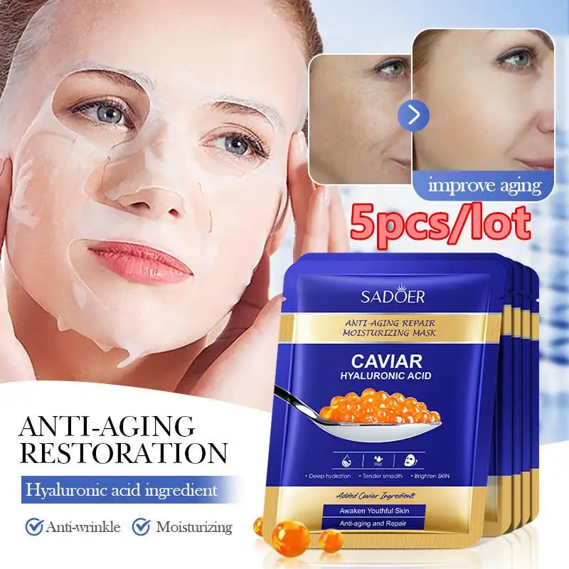 

5pcs Caviar Hyaluronic Acid Moisturizing Facial Masks Brightening Firming Hydrating Face Mask Facial Skin Care Products