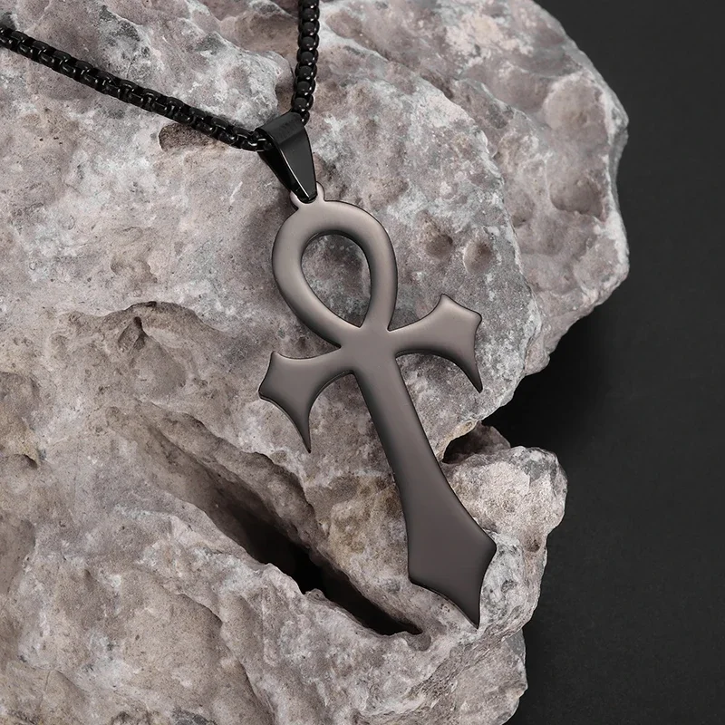 Ancient Egyptian Life Key Ankh Pendant Stainless Steel Necklace Retro Pharaoh Guardian Amulet Jewelry for Men and Women