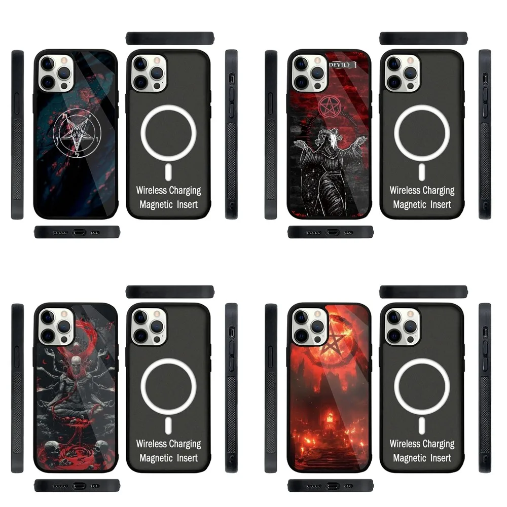 Satanic Scary Skull  Phone Case Strong Magnetic For IPhone 16,15,14,13,Pro,Max,Plus,11,12,Mini For Magsafe Wireless Charging