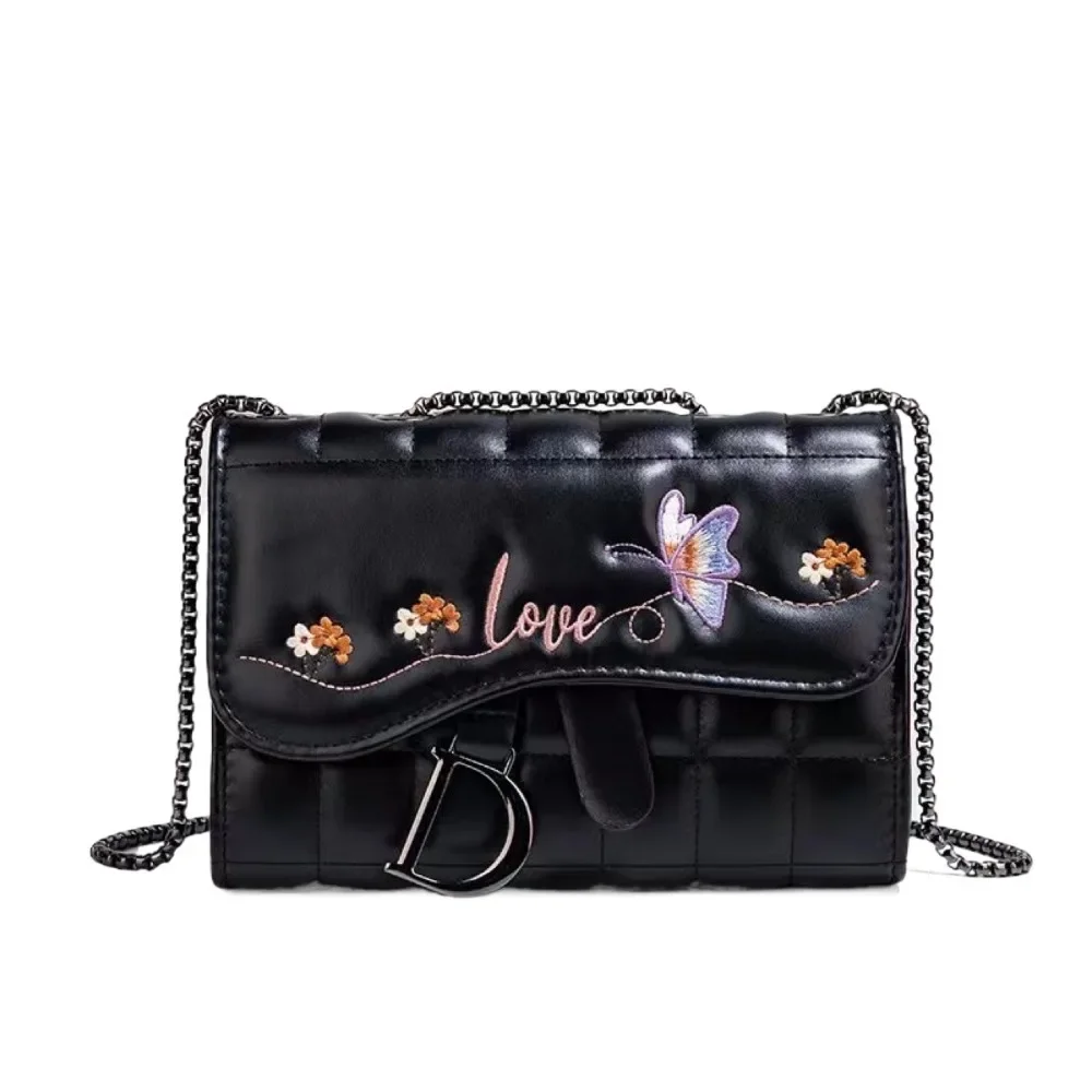 Women's Luxury Handbag Stylish Embroidered Butterfly Shoulder Bag with Floral Design Crossbody Bags Chains Flap Shoulder Bags