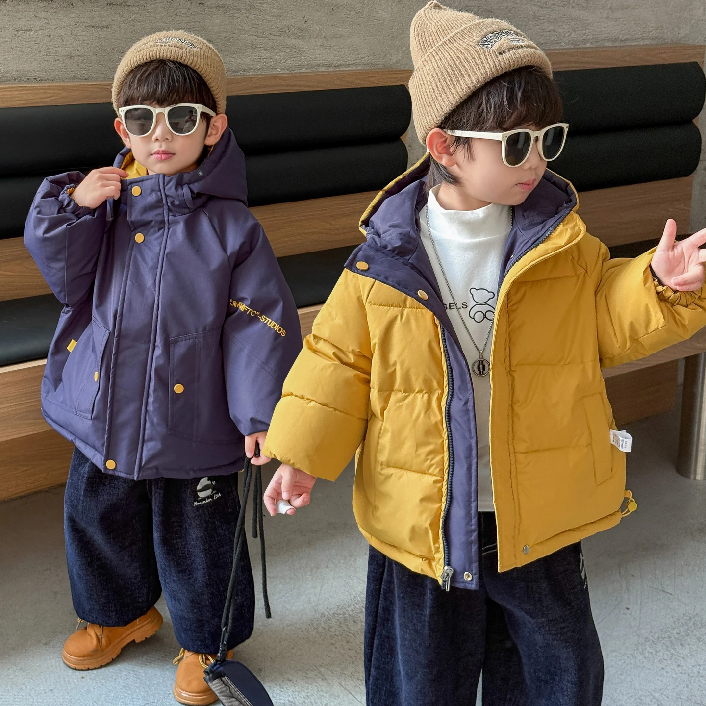 

Trendy Double-Sided Wear Cotton Jaet for Boys Thi Warm Bread Sle Coat Children's Winter Clothes Baby Warmth Outerwear