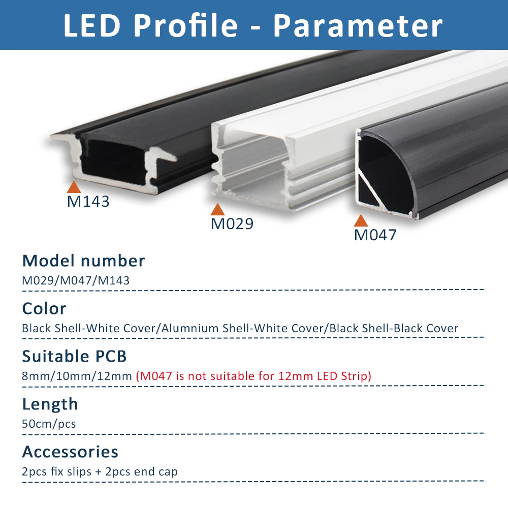 Listwa LED profil aluminiowy 50CM wpuszczany montowane na powierzchni kanał aluminiowy z osłona z poliwęglanu dyfuzora do oświetlenie liniowe 8mm