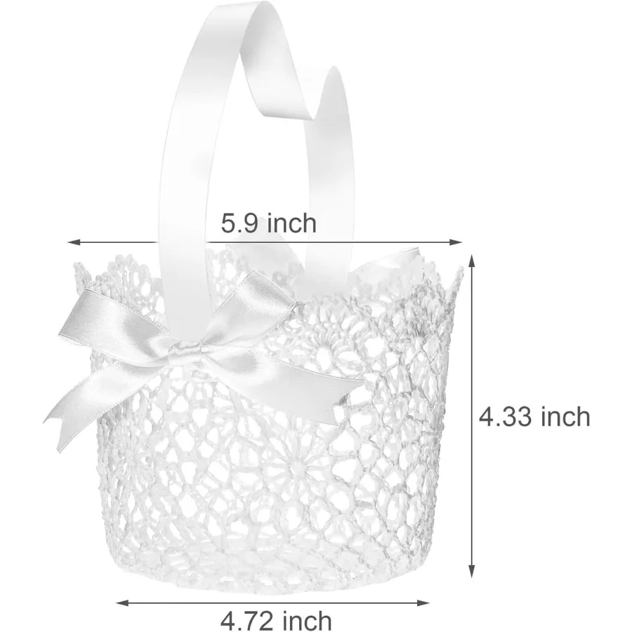 Flower Girl Basket Set of 2 White Wedding Flower Baskets with Satin Bowknot and Handle for Wedding Ceremony Petals Confetti Gif