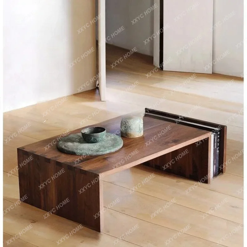 solid wood coffee table, modern minimalist coffee table, rectangular coffee tableTJ