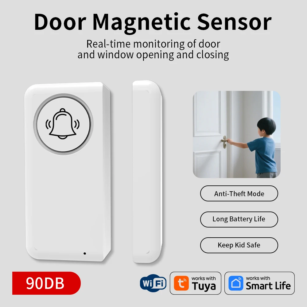 

Tuya WIFI Security Door Sensor Breaking in Alarm Home Protection Anti-Theft 90DB Window Open Detector Google Alexa Voice Control