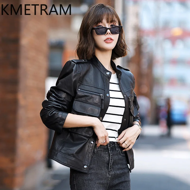 100 % natürliche Schaffelljacke für Damen, kurz, schmal, schwarz, Echtlederjacken, neu in Oberbekleidung, Herbstkleidung, 2025 Damen, Ettка