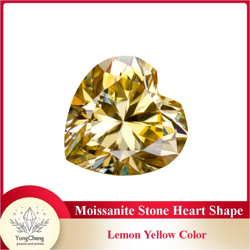 Moissanite Stone Heart Cut Lemon Yellow Color Lab Lab Growth Diamond Test Passed Gemstone for Jewelry Making with Certificate