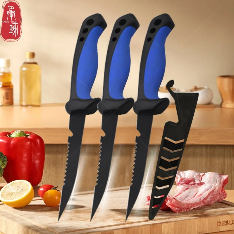 WXCOO Stainless Steel Fish Filleting Knife Meat Cutting Multifunctional Fish Killing Knives Cooking Butcher Knife with Cover