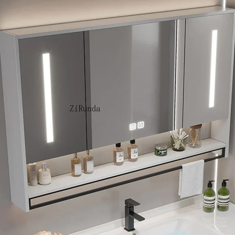 Nordic inteligente armário de espelho do banheiro moda simples grande capacidade beleza lâmpada espelho armário prateleiras móveis arredo bagno fhbc