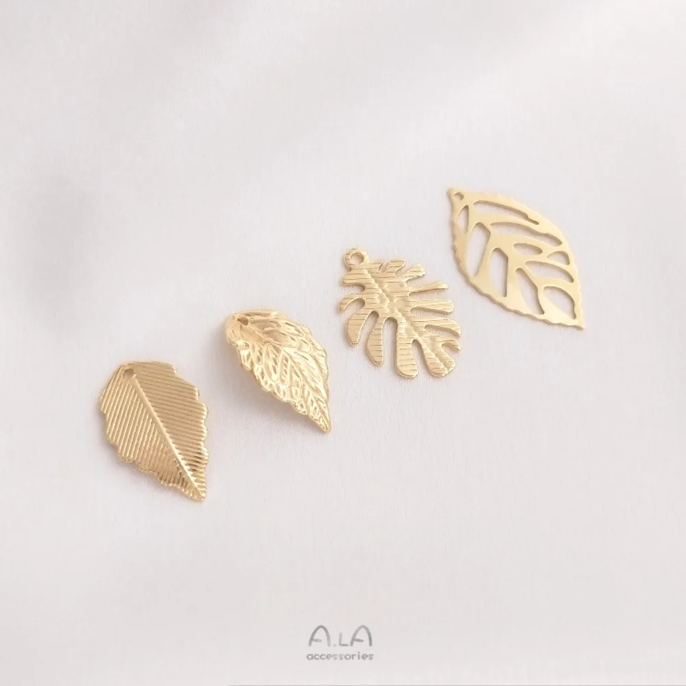 2 قطع النحاس سحر 14 كيلو الذهب اللون ورقة قلادة، اليدوية DIY ورقة سوار قلادة الأزياء الإبداعية مزاجه الأقراط قلادة #2