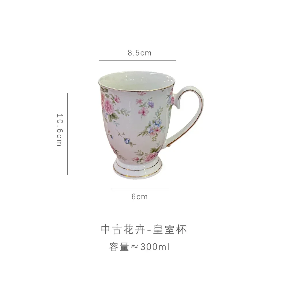 Vintage Engelse gebroken bloemen keramische koffiekopjesset, middagthee mok met camelia's, Phnom Penh licht luxe keramische kop, keukenkopje