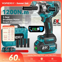 YOFIDRA 1200N.m Brushless Electric Impact Wrench 5 Gears 1/2'' Screwdriver Car Repair Power Tool For Makita 18V Battery Pin