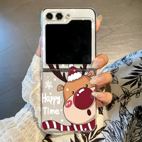 Happy Christmas Deer Phone Case For Samsung Galaxy Z Flip 7 FE 6 5 4 3 5G Hard PC Clear Folding Cover For Samsung Z Flip5 Flip4