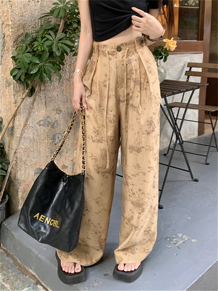 

Alien Kitty Women Skirts Printed Loose Wide Leg Work Wear Autumn Vintage 2023 OL Slim Straight Florals Casual Daily Pants