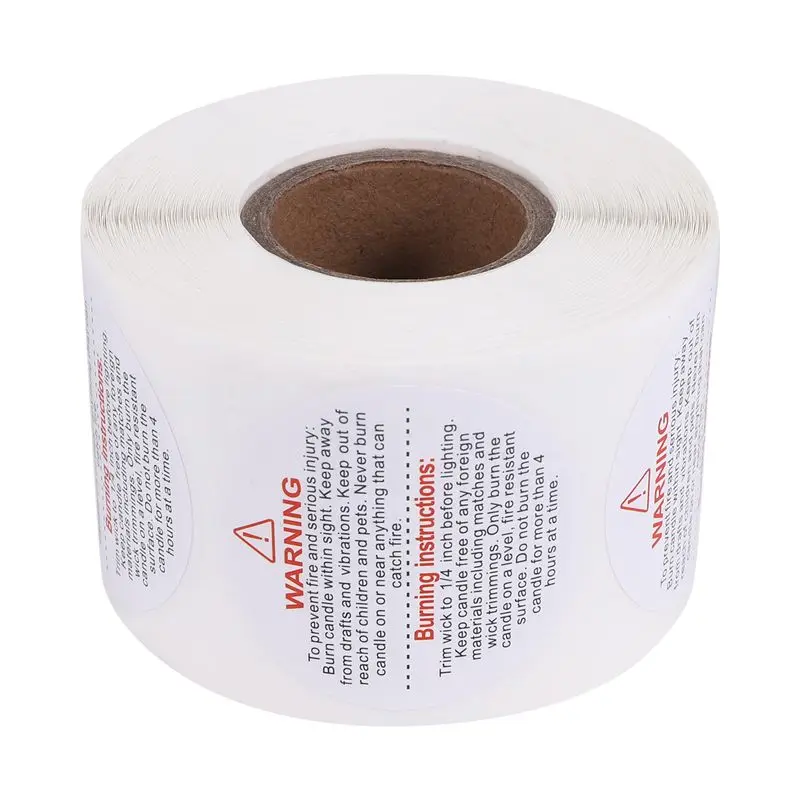 ABVC 500Pcs 3.8Cm Candle Warning Label Candle Jar Container Sticker Waterproof Candle Safety Label Vow Sticker Label