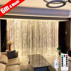 USB String Lights para decoração do quarto, feriado, casamento, luz de fadas, guirlanda, quarto, controle remoto, cortina de LED, Natal, 3 m, 4 m, 6m