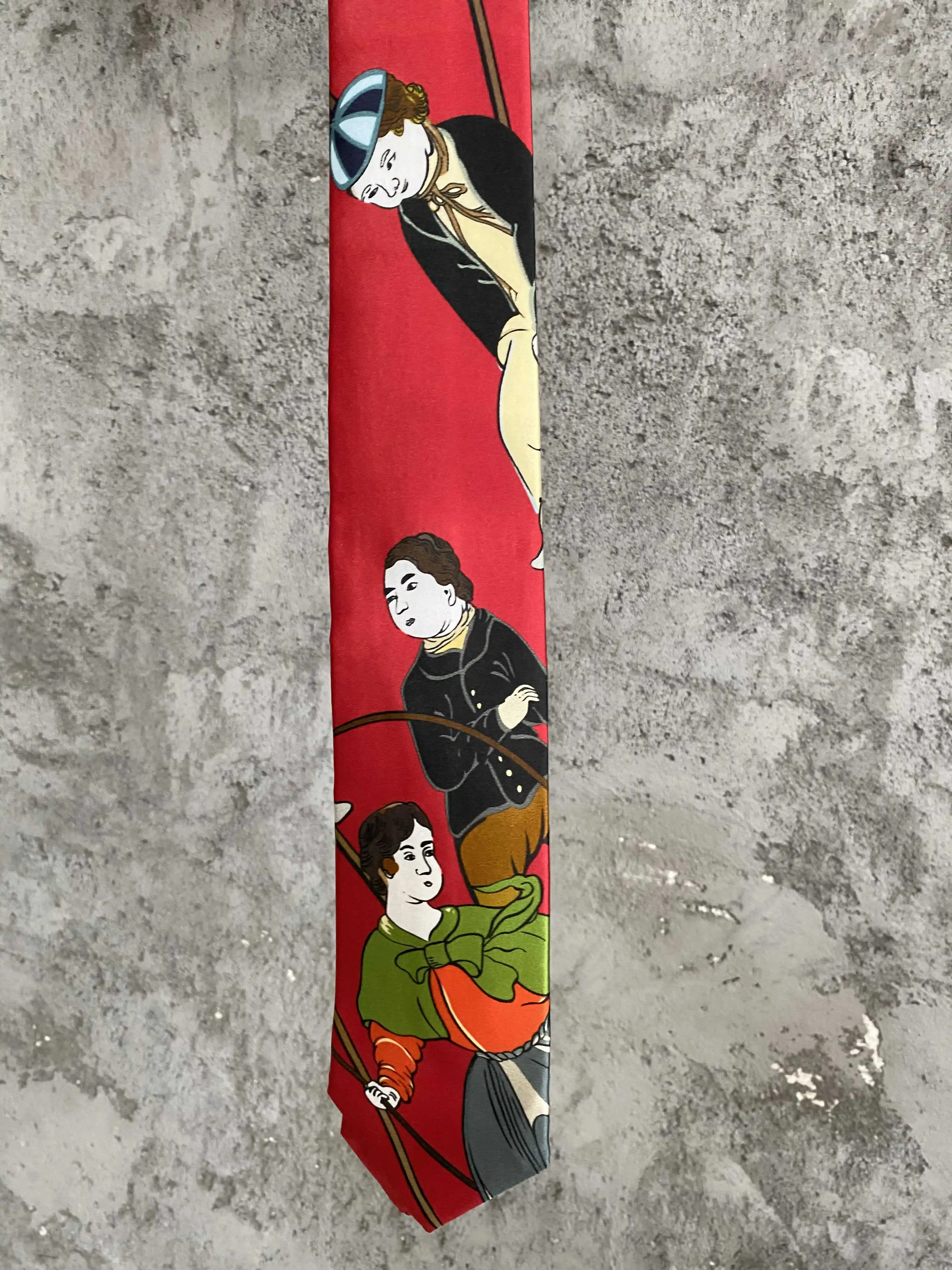 Lu Ming Pavilion Japanese hand-painted silk printed tie art